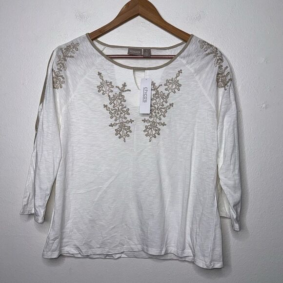 CHICO White Tan Cream Cold Shoulder Top - Picture 10 of 10